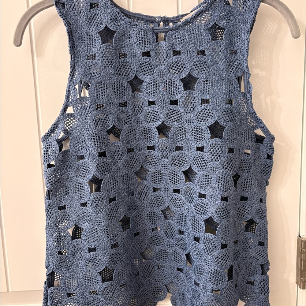 LOFT Denim Blue Lace Tank Top